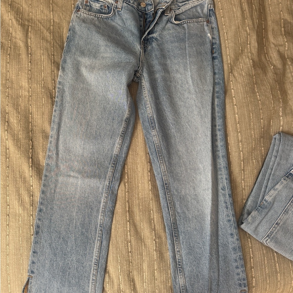 GRLFRND Blue Straight Leg Jeans with Ankle Slits - Picture 4 of 4